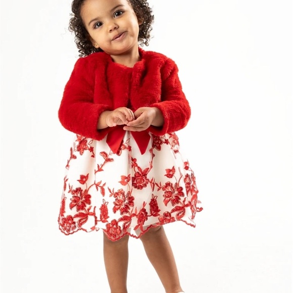 Red and White Floral Dress with Jacket - Picture 2 of 7